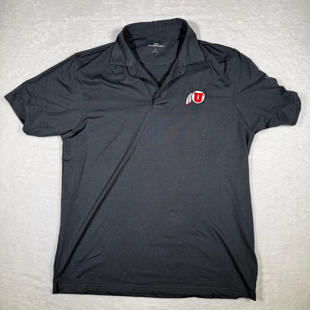 VANSport‎ Mens Medium Black Utah Utes NCAA Polo Shirt Short Sleeve Embroidered